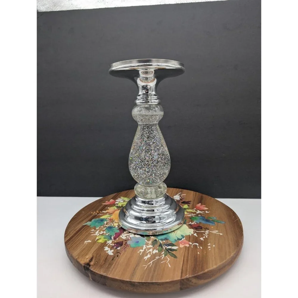 Bath & Body Works Silver Swirling Glitter LightUp Pedestal 3 Wick Candle Holder - Picture 3 of 7